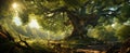 Ancient oak tree in summer forest generated by AI Royalty Free Stock Photo