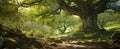 Ancient oak tree in summer forest generated by AI Royalty Free Stock Photo