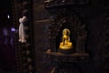 Ancient old buddha in antique ruin ubosot of Wat Khao Sanam Chaeng Temple for thai people traveler travel visit and respect