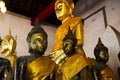 Ancient old buddha in antique ruin ubosot of Wat Nang Kui Monastery Temple for thai people travelers travel visit and respect