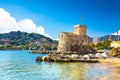 Ancient old castle on the sea at daylight. Rapallo, Italy Royalty Free Stock Photo