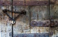 Ancient old chain concept on old door, wallpaper, background Royalty Free Stock Photo