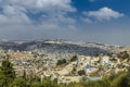 Jerusalem landscape, view from mount Scopus. Sunny day, clouds on blue sky. Royalty Free Stock Photo