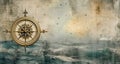 Ancient old compass on the vintage map background. Adventure, discovery, navigation, geography, education, pirate and travel theme Royalty Free Stock Photo