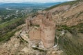 Ancient Old Fortress. Mukhrani Ksani Castle Ruin In Mountains, Aerial Drone View