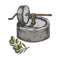 Ancient olive oil press sketch engraving vector