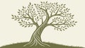 Ancient olive tree with a gnarled trunk and dense foliage, symbolizing longevity, vector design Generative AI Royalty Free Stock Photo