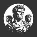 ancient olympian heroes wearing suit, vintage logo line art concept black and white color, hand drawn illustration