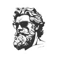 ancient olympian heroes wearing sunglasses, vintage logo line art concept black and white color, hand drawn illustration