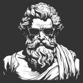 ancient olympian heroes wearing sunglasses, vintage logo line art concept black and white color, hand drawn illustration