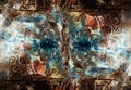 Ancient ornamental structure with filigrane pattern on abstract background.