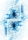 Ancient ornamental structure with filigrane pattern on abstract background. Winter effect.
