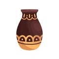 Ancient ornamented hellenic amphora. Old greek clay vase decorated with traditional grecian ornaments. Flat vector