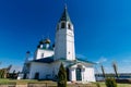 Ancient Orthodox Christian white stone Church in Russia on the banks of the Volga river