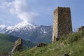 Ancient Ossetian battle tower in the Caucasus mountains. North Ossetia Alania