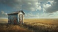 An ancient outhouse stands stoically in a sea of tall grass, a relic of bygone days filled with hidden stories and Royalty Free Stock Photo