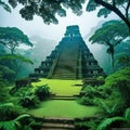 ancient and overgrown mayan temple ruins in the lost place in the amazon fictional landscape created with Royalty Free Stock Photo