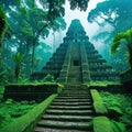 ancient and overgrown mayan temple ruins in the lost place in the amazon fictional landscape created with Royalty Free Stock Photo