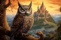 Ancient Owl letter castle. Generate Ai Royalty Free Stock Photo