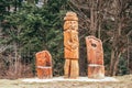 Ancient pagan religion in Europe. Totem pole in the Carpathian Mountains