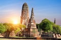 Ancient Pagoda in Ayutthaya Thailand at sunset sky background. Old temple buddha Royalty Free Stock Photo