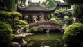 The ancient pagoda in Beijing reflects the tranquil green forest generated by AI