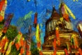Ancient pagoda Illustrations creates an impressionist style of painting Royalty Free Stock Photo