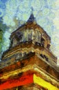 Ancient pagoda Illustrations creates an impressionist style of painting Royalty Free Stock Photo