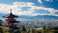 Ancient pagoda stands tall amidst Beijing urban skyline generated by AI