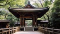 Ancient pagoda in tranquil Japanese formal garden generated by AI Royalty Free Stock Photo