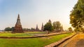 Ancient pagoda at Wat Mahathat in Buddhist temple Is a temple built in ancient times at Ayutthaya Royalty Free Stock Photo