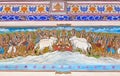 Ancient painted fresco in palace in Mehrangarh Fort in Jodhpur, Rajasthan, India