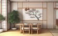 Ancient Painted wall with Japanese-style living room. Royalty Free Stock Photo