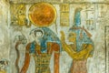 Ancient Painting of the egyptian god Ra and Maat in a tomb Royalty Free Stock Photo