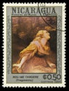 Ancient painting on post stamp