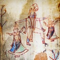 Ancient paintings in an abandoned provincial temple. India