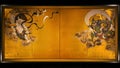 Ancient paintings of Wind and Thunder Gods on partitions at Kenninji Temple Royalty Free Stock Photo