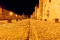 Ancient paved stone road in the medieval castle of Carcassonne town at night Royalty Free Stock Photo