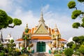 Ancient Pavilion with Giant statues in Wat Arun garden, Temple of Dawn, Bangkok, Thai.