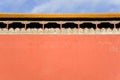 Ancient pavilion and red wall of Forbidden City