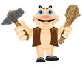 Primitive person with stone gavel and bat