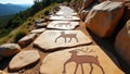 Ancient Petroglyph Path Through Scenic Mountains and Desert Stones Royalty Free Stock Photo