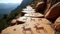 Ancient Petroglyph Path Through Scenic Mountains and Desert Stones Royalty Free Stock Photo