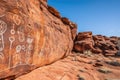 ancient petroglyphs on red canyon walls Royalty Free Stock Photo