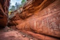 ancient petroglyphs on red canyon walls Royalty Free Stock Photo