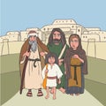 Ancient pilgrims group cartoon