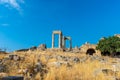 Ancient pillars of the acropolis of Lindos Royalty Free Stock Photo