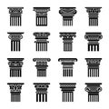 Ancient pillars. Greek stylized floral decorative columns for museum historical exhibition recent vector flat symbols