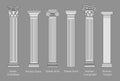 Ancient pillars set isolated on white background. Different architecture pillars with stone effect. Classical columns vector set Royalty Free Stock Photo