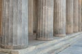 Ancient pillars of grey marble, ionic rhythm. Historic heritage, close up view with details